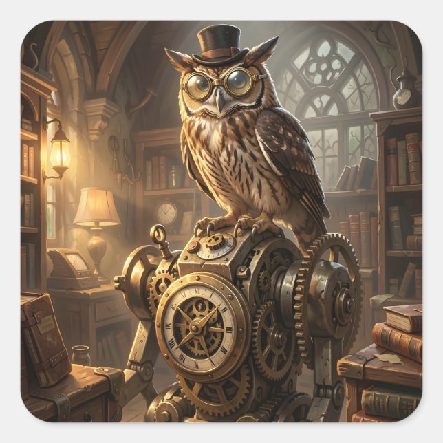 autocollants d'art de rouages de hibou steampunk (Devant)