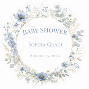 Autocollants de Baby Shower Bleu Poussiéreux Botan