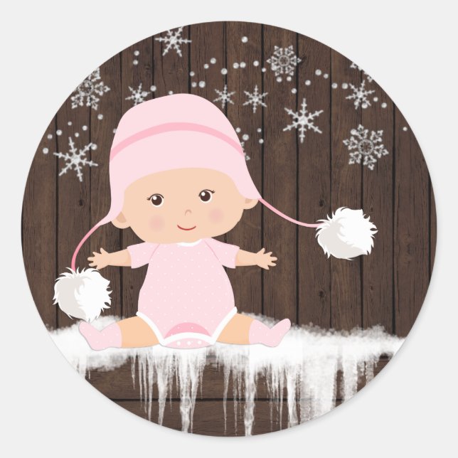 Autocollants de Baby Shower Flocon de Neige Rose (Devant)