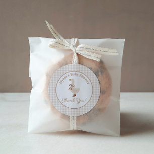 Autocollants de Baby Shower Gingham Goose en Beige