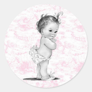 Autocollants de Baby Shower Rose Rétro Toile