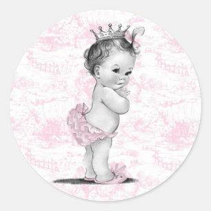 Autocollants de Baby Shower Rose Rétro Toile
