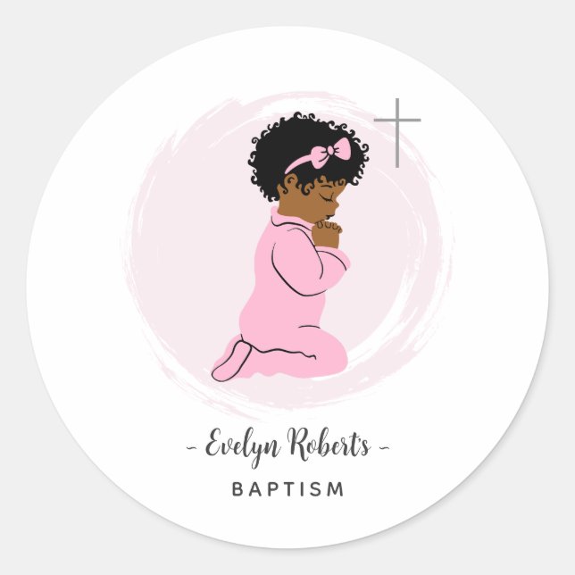 Autocollants de baptême rose pour bébé fille noire (Devant)