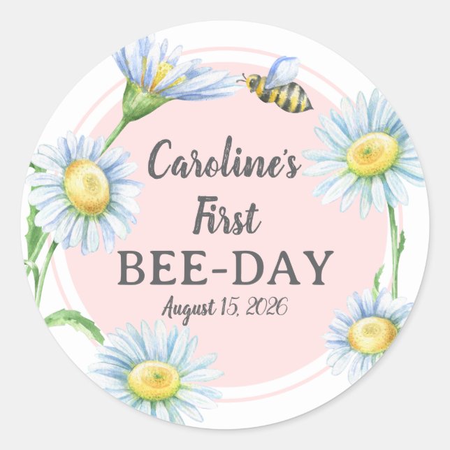 Autocollants de Bee-Day rose pour anniversaire ave (Devant)