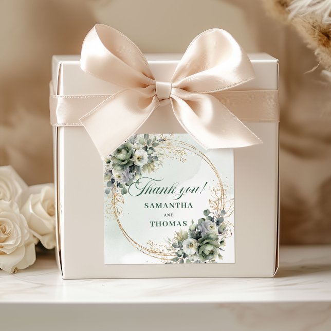 Autocollants de boîte de remerciement Boho Sage Gr (Boho Sage Green Thank You Favor Box Stickers)