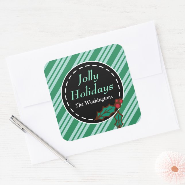 Autocollants de bonbons de Noël verts pour cadeaux (Enveloppe)