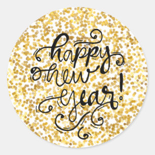 Autocollants de bonne année de confettis d'or