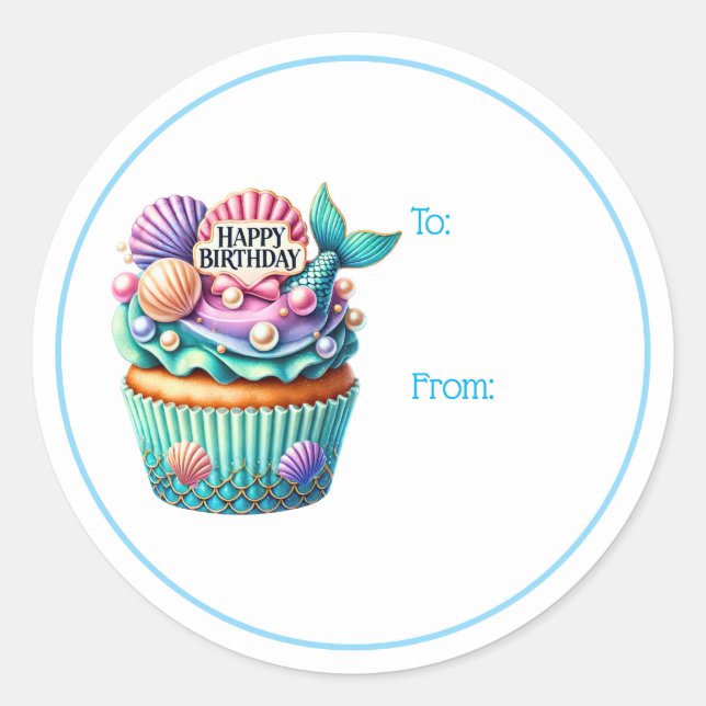 Autocollants de cadeau de cupcake Joyeux Anniversa (Devant)