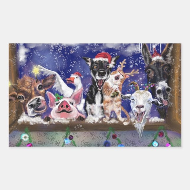 Autocollants de cadeau de Noël d'animaux de ferme  (Devant)