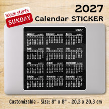 Autocollants de calendrier mensuel 2027 dimanche s