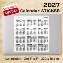 Autocollants de calendrier mensuel blanc 2027 dima