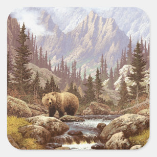 Autocollants de carré de paysage d'ours gris