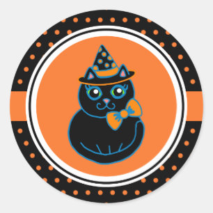 Autocollants de chat noir Retro Happy Halloween