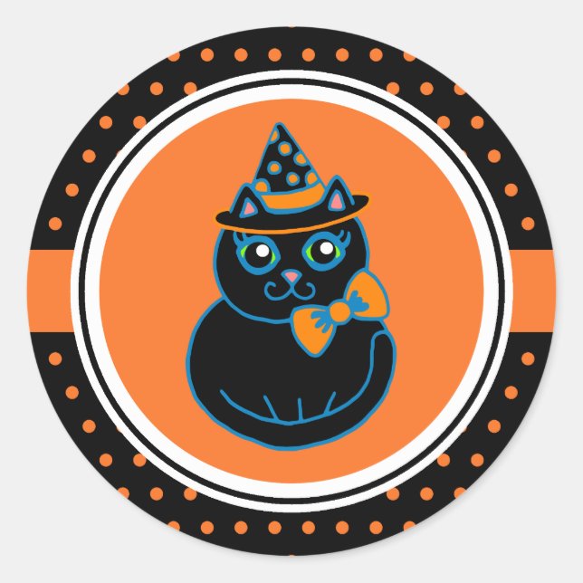 Autocollants de chat noir Retro Happy Halloween (Devant)