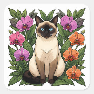 autocollants de chat siamois floral