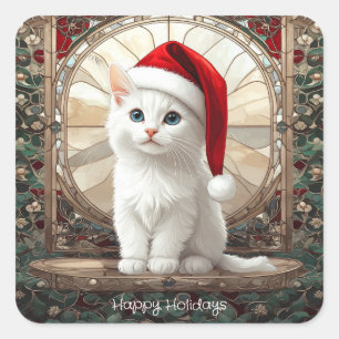 Autocollants de chaton blanc avec chapeau de Père
