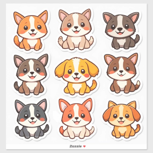 Autocollants de chien mignons de dessin animé (Feuille)