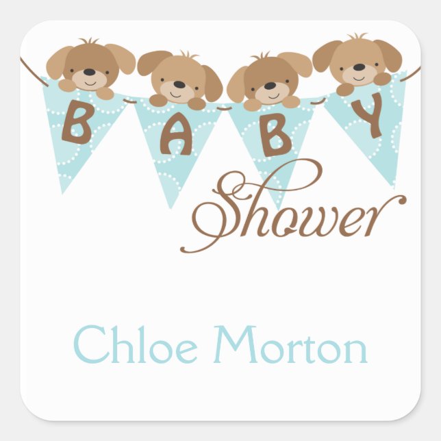 Autocollants de chiot en baby shower doux (Devant)