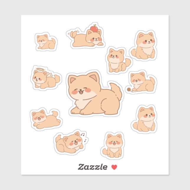 Autocollants de chiots mignons Kawaii (Feuille)