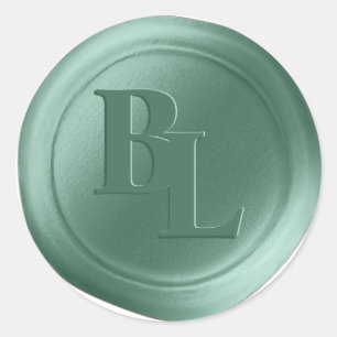 Autocollants de cire à double monogramme vert mous