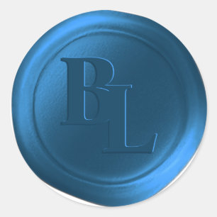 Autocollants de cire fausse double monogramme bleu