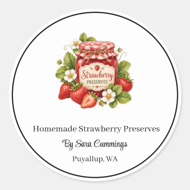 Autocollants de conserves de fraises maison (Devant)