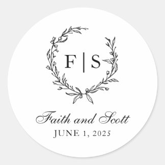 Autocollants de couronne de monogramme noir et bla