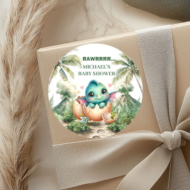 Autocollants de douche Bébé Dino Mignon Éclosion i (Baby Dino Shower Stickers Cute Hatching Soon)