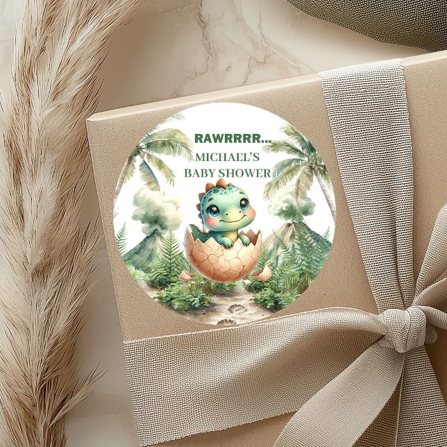 Autocollants de douche Bébé Dino Mignon qui va écl (Cute Hatching Soon Baby Dino Shower Stickers)