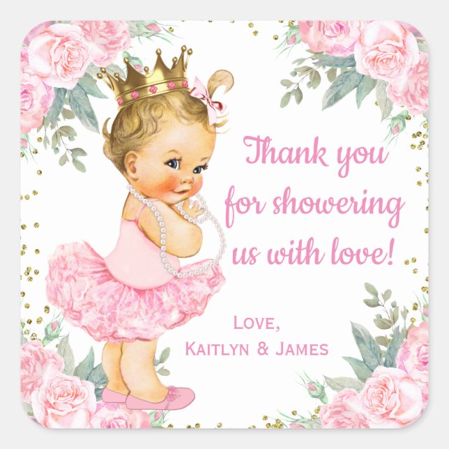 Autocollants de faveur de Baby Shower de Princesse (Devant)