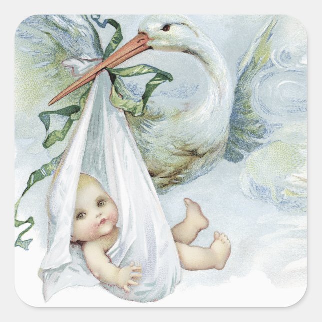 Autocollants de Faveur de Baby Shower Garçon Cigog (Devant)