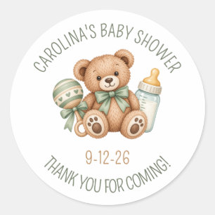 Autocollants de Faveur de Baby Shower Ourson Vert