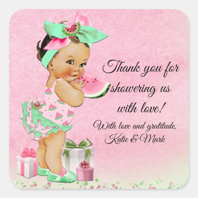 Autocollants de Faveur de Baby Shower Pastèque (Devant)