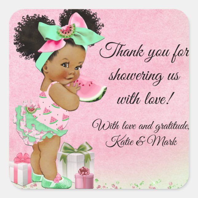 Autocollants de Faveur de Baby Shower Pastèque (Devant)