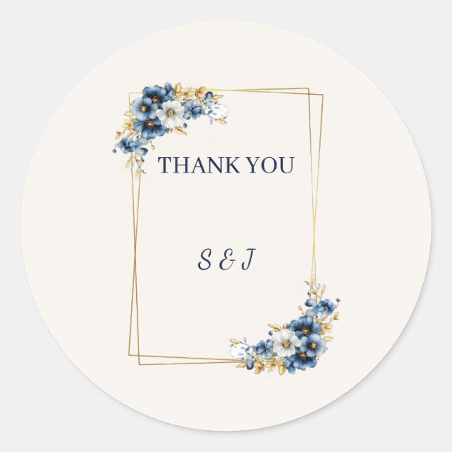 Autocollants de Faveur de Mariage Fleuris Bleu Roy (Devant)