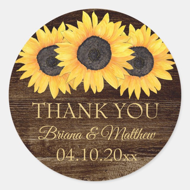 Autocollants de Faveur de Mariage Tournesols de Ca (Devant)