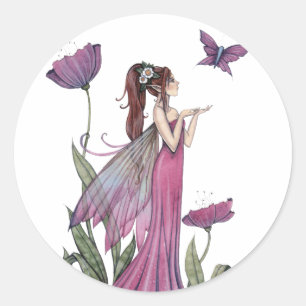 Autocollants de fée fleur pourpre et papillon