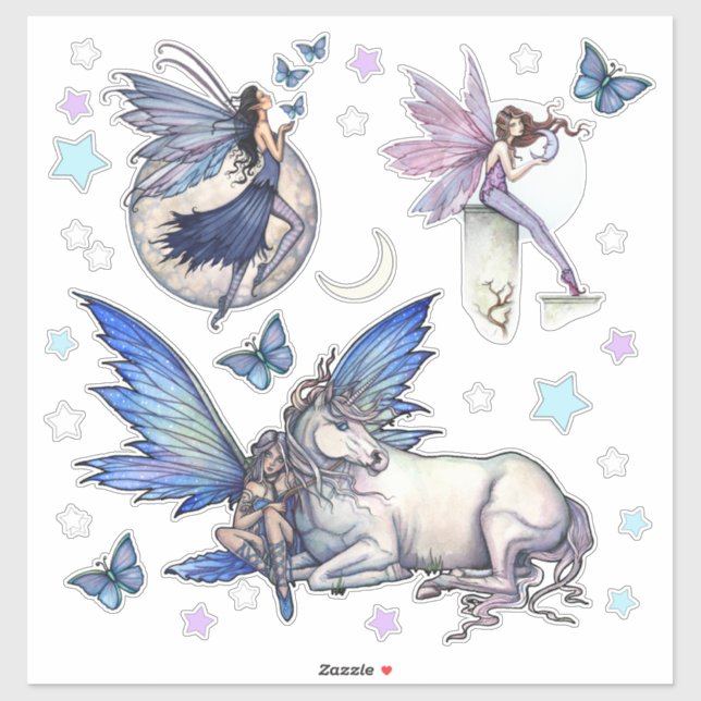 Autocollants de fées et d'étoiles de licorne Lune  (Feuille)