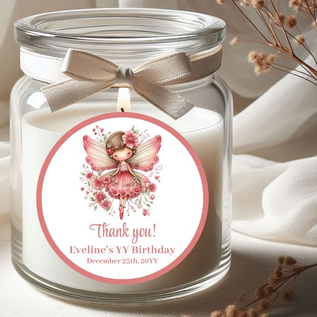 Autocollants de fête d'anniversaire de fille fleur (Magical Fairy Pink Floral Girl Birthday Stickers)