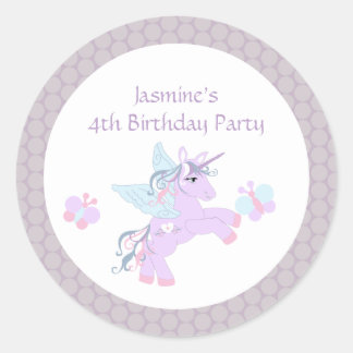 Autocollants de fête d'anniversaire de poney mauve