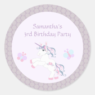 Autocollants de fête d'anniversaire de poney mauve