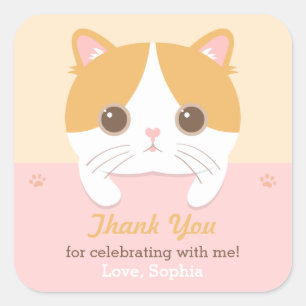 Autocollants de fête d'anniversaire Merci Chaton M