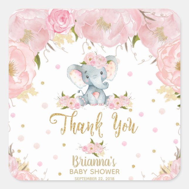 Autocollants de Fête de Naissance d'Éléphant Flora (Devant)
