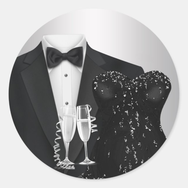 Autocollants de fête de robe noire de smoking de C (Devant)