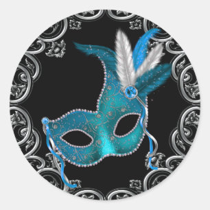 Autocollants de fête masquée bleu sarcelle noir