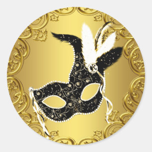 Autocollants de fête masquée en or noir élégant