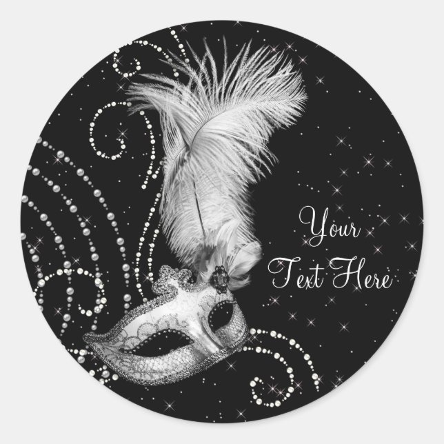 Autocollants de fête masquée noir élégant (Devant)