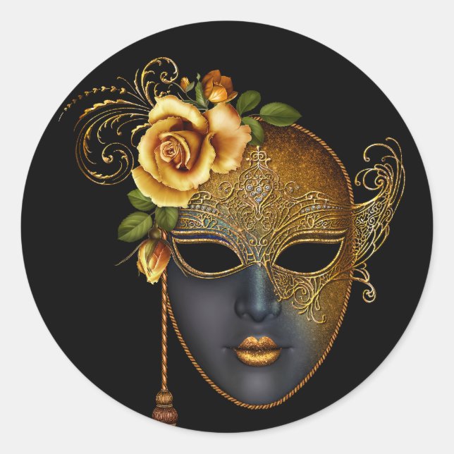 Autocollants de fête masquée Or Noir (Devant)