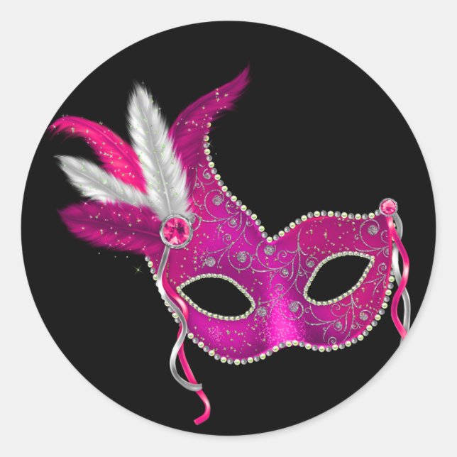 Autocollants de fête masquée rose vif (Devant)