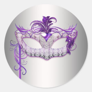 Autocollants de fête masquée Violet Argent